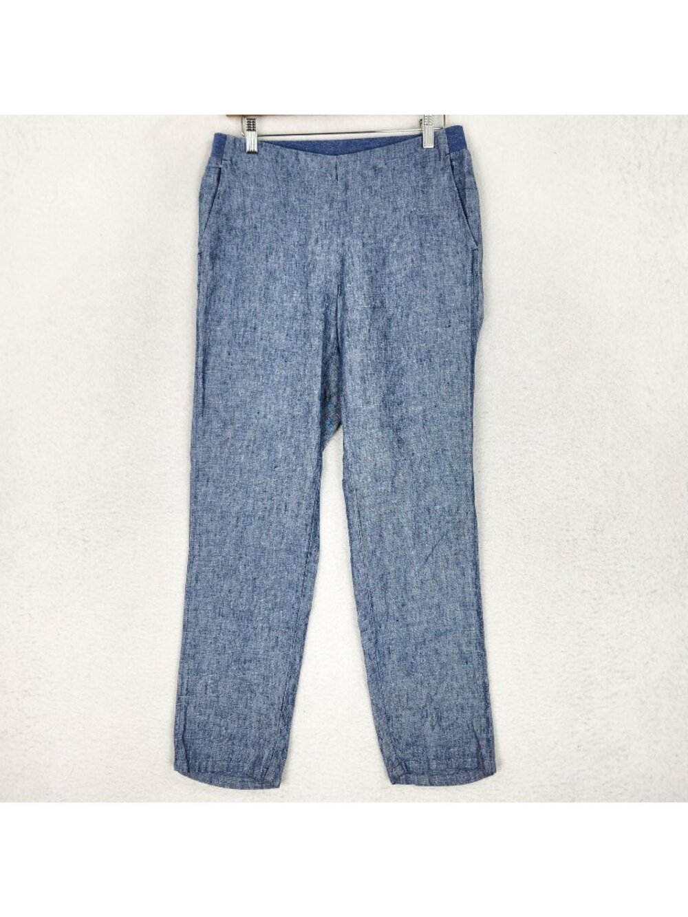 J Jill Pants Womens XS Blue Love Linen Mid Rise Straight Leg Pull On Casual